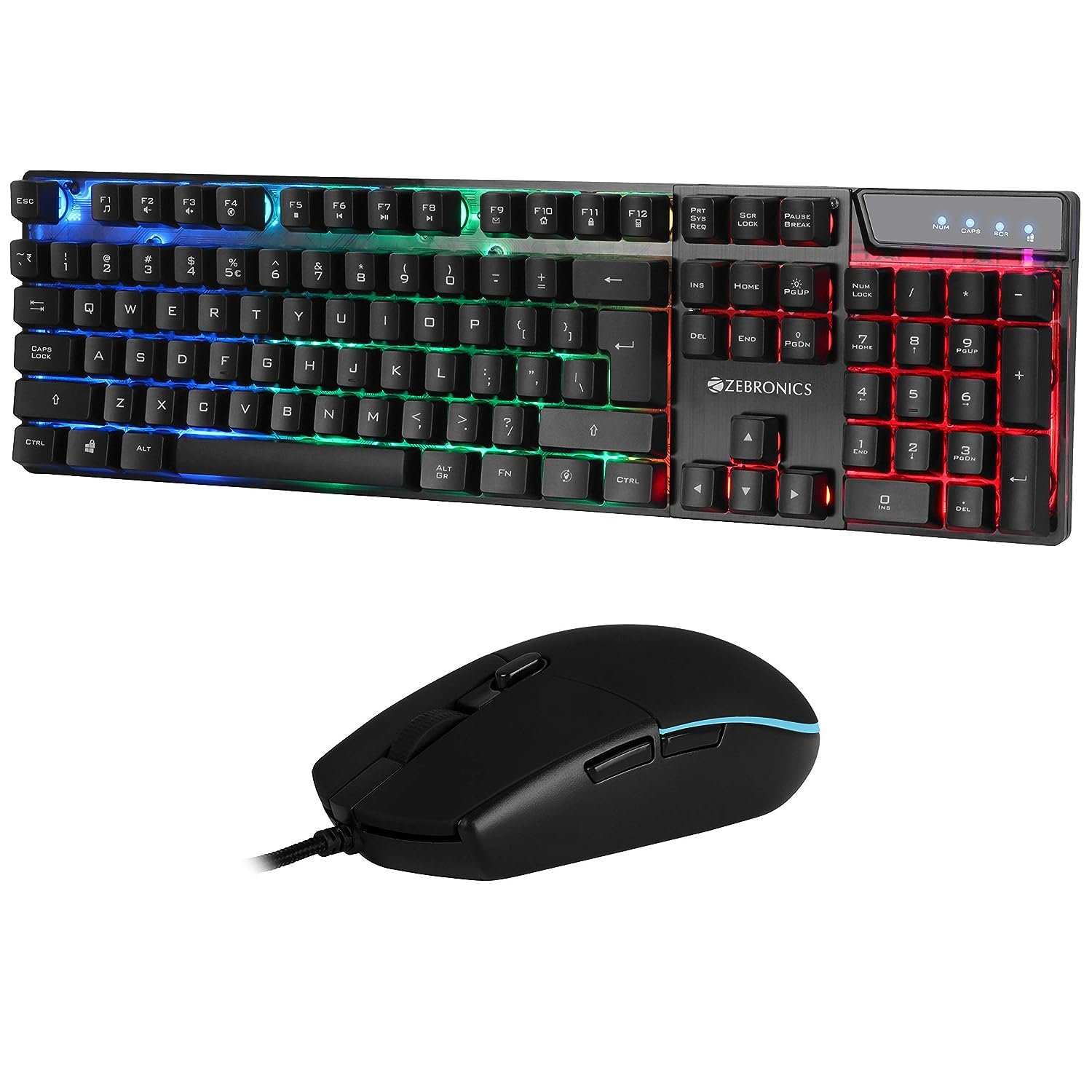 Read more about the article Zebronics War Gaming Keyboard and Mouse Combo,Gold Plated USB, Braided Cable,Multicolour LEDs/Gaming Mouse with breathing LEDs and 3200 DPI